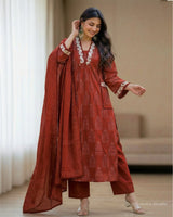 Garden Pocket Threadwork Pure Cotton A - Line Suit with Kota Dupatta - Sakshe Studio