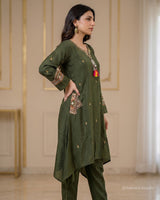Hand Crafted Muslin A - Line Co - ord Set with Pocket Embroidery - Sakshe Studio
