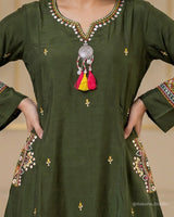 Hand Crafted Muslin A - Line Co - ord Set with Pocket Embroidery - Sakshe Studio