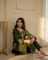Hand Crafted Muslin A - Line Co - ord Set with Pocket Embroidery - Sakshe Studio