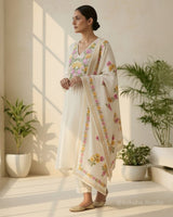 Linen Thread Kurta with Printed Linen Dupatta - Sakshe Studio
