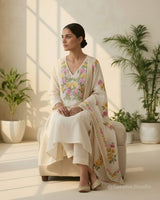 Linen Thread Kurta with Printed Linen Dupatta - Sakshe Studio
