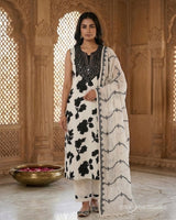 Mirror Patch Pure Cotton Straight Suit with Cotton Silk Dupatta - Sakshe Studio