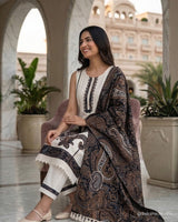 Pearl Patch Pure Cotton Straight Suit — Complete Patchwork with Pearl Detailing - Sakshe Studio