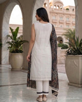 Pearl Patch Pure Cotton Straight Suit — Complete Patchwork with Pearl Detailing - Sakshe Studio
