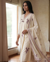 Pearl & Thread Embroidery Mul Cotton A - Line Suit with Kota Dupatta - Sakshe Studio