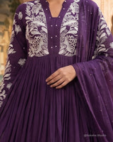 Petal Whirl Threadwork Mul Cotton Flared A - Line Suit - Sakshe Studio