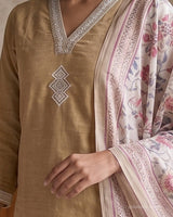 Self Texture Threadwork Pure Cotton A - Line Suit - Sakshe Studio