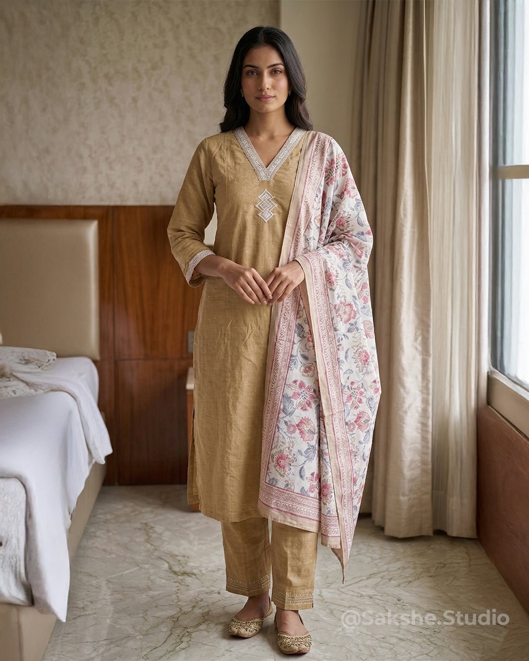 Self Texture Threadwork Pure Cotton A - Line Suit - Sakshe Studio