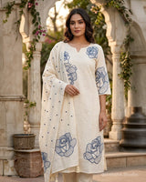 Serene Blossom Threadwork Mul Cotton A - Line Suit - Sakshe Studio