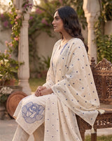 Serene Blossom Threadwork Mul Cotton A - Line Suit - Sakshe Studio