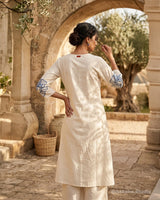 Serene Blossom Threadwork Mul Cotton A - Line Suit - Sakshe Studio
