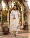 Serene Blossom Threadwork Mul Cotton A - Line Suit - Sakshe Studio