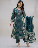 Sparkling Garden Mirror Work & Thread Embroidery Pure Cotton A - Line Suit - Sakshe Studio