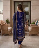 Tassel Drape Printed Pure Chiffon Straight Suit with Cotton Silk Bottom - Sakshe Studio