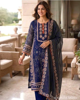 Tassel Drape Printed Pure Chiffon Straight Suit with Cotton Silk Bottom - Sakshe Studio
