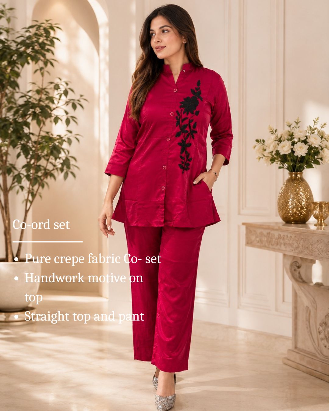 Wine PetalPremium Pure Crepe TOP & Trouser Co-ord Set!❤